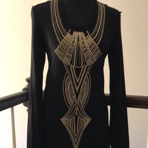 Nicole Miller Dress Black and Gold with beautiful beaded work. Cocktail , Chic